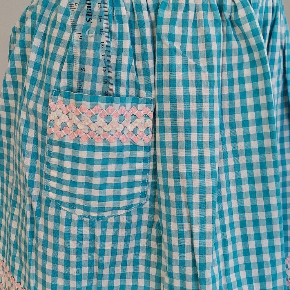 Vintage Handmade Gingham Apron, Teal - Picture 2 of 14